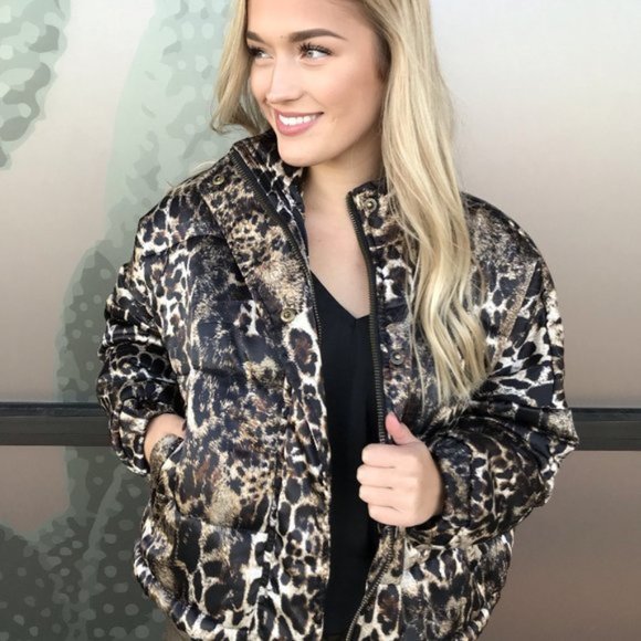 Cousin Earl 'Cooper' Leopard Puffer Satin Jacket, L - Picture 2 of 11